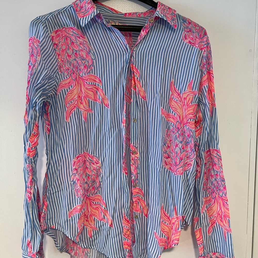 Lilly Pulitzer Pineapple Striped Blouse